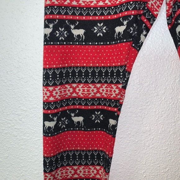 Pink Republic Christmas print Leggings Sz M snowflake reindeer Red white black - Picture 6 of 12